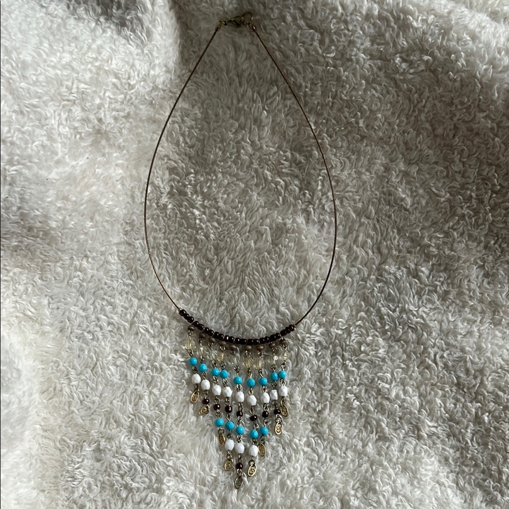 Bohemian Beaded Necklace with Turquoise and Gold Accents
